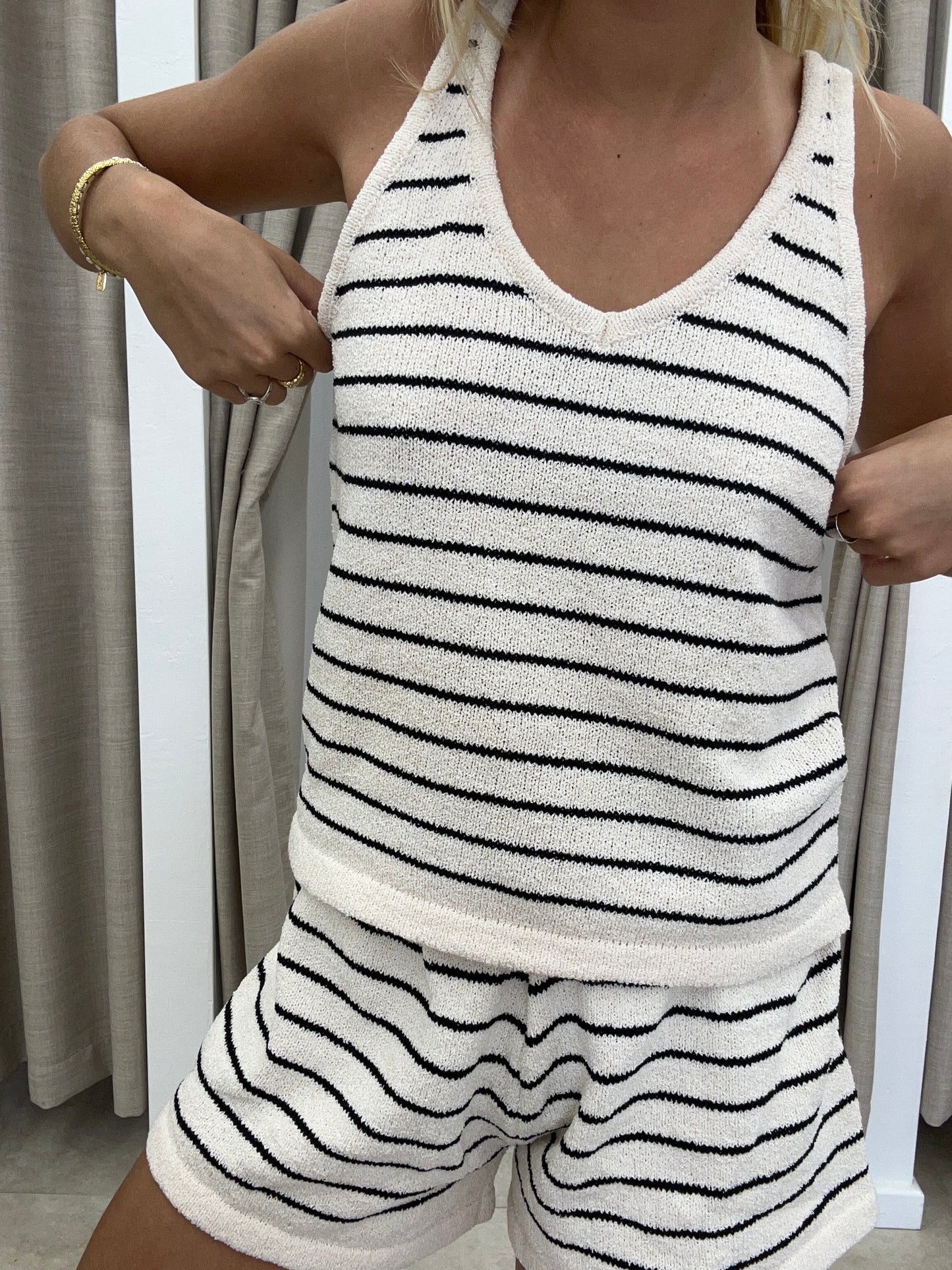 Creme/Black Stripe Knit Set - Tank Du Soleil