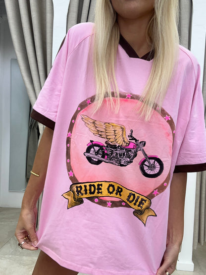 Pink Ride or Die Tee By Frankie Cotton