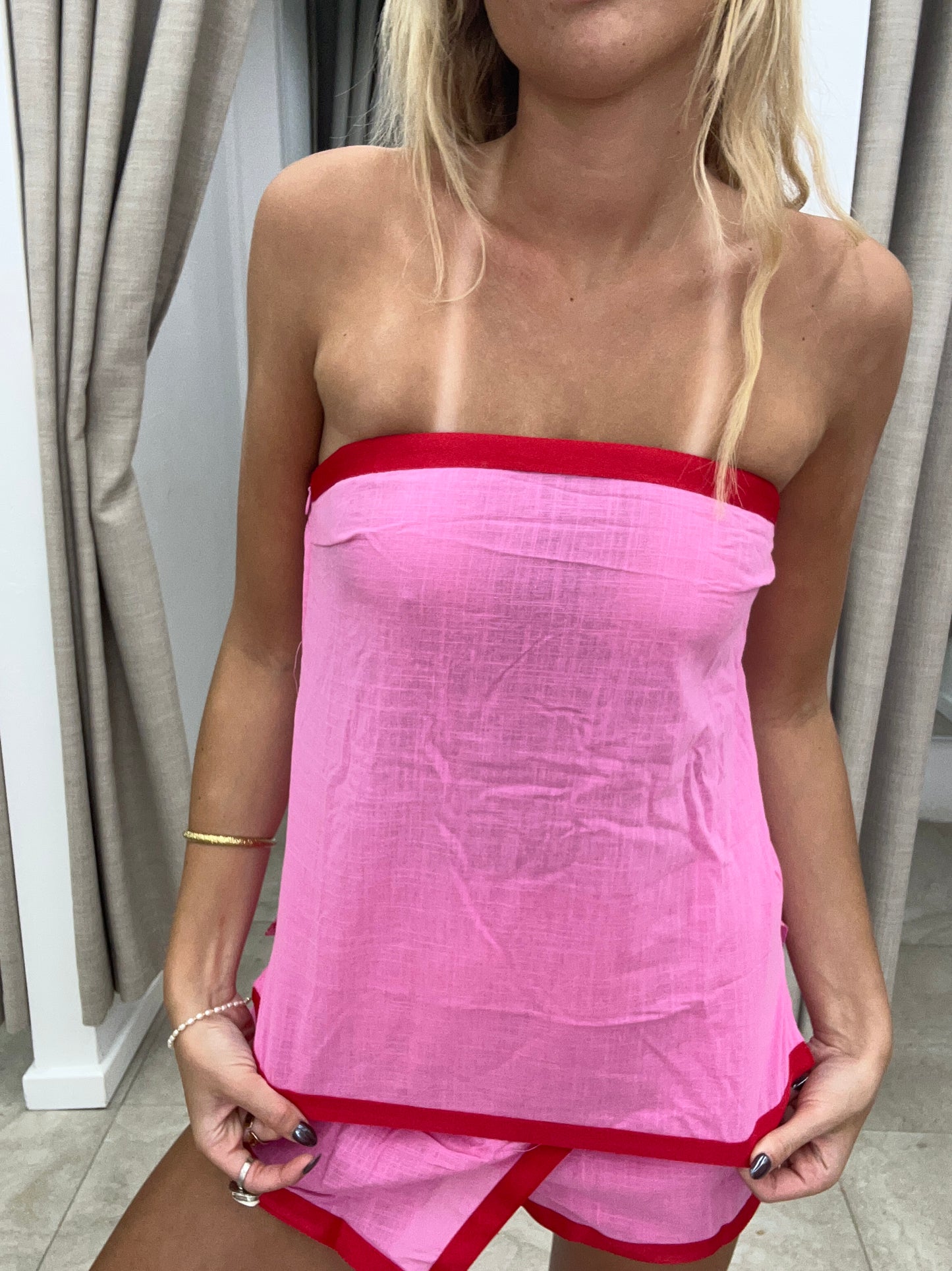 Pink/Red Strapless Skort Set - Top By Frankie