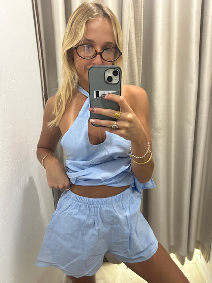 Blue Beaded Cotton Set - Shorts By Frankie