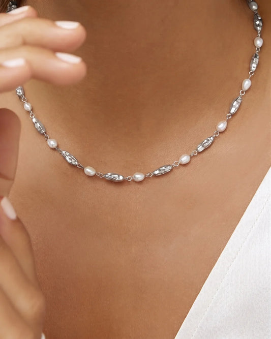 Mimi Pearl and Silver Necklace - Arms of Eve