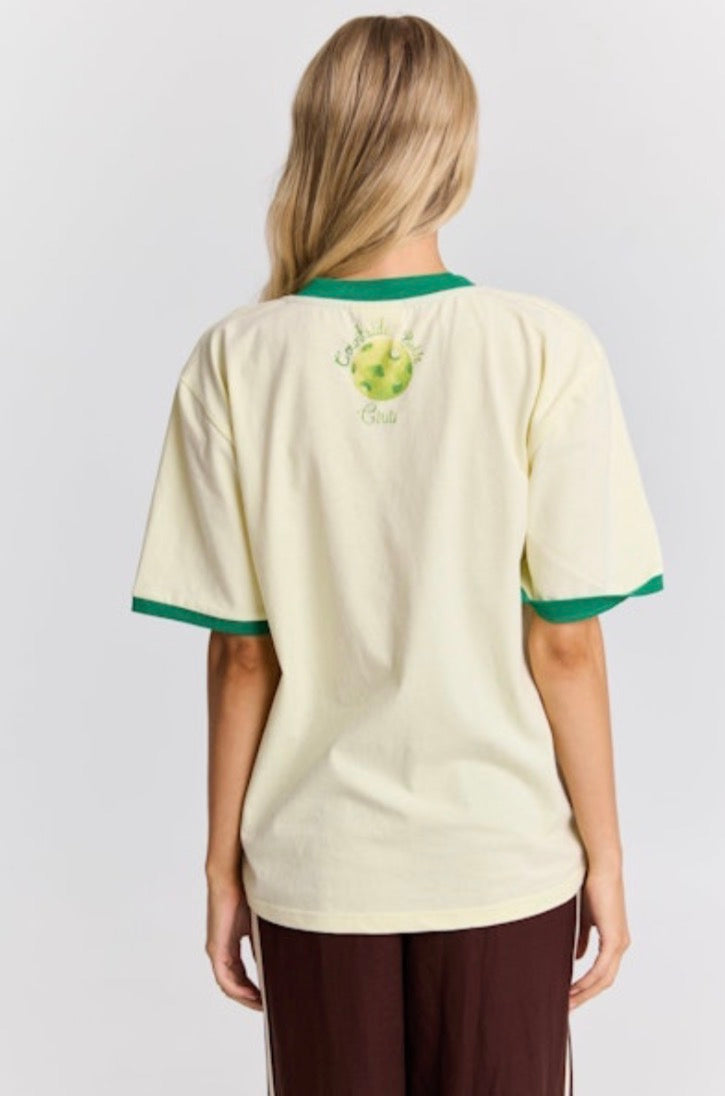 Pickle Ball V-Neck Butter & Green Tee Maku the Label