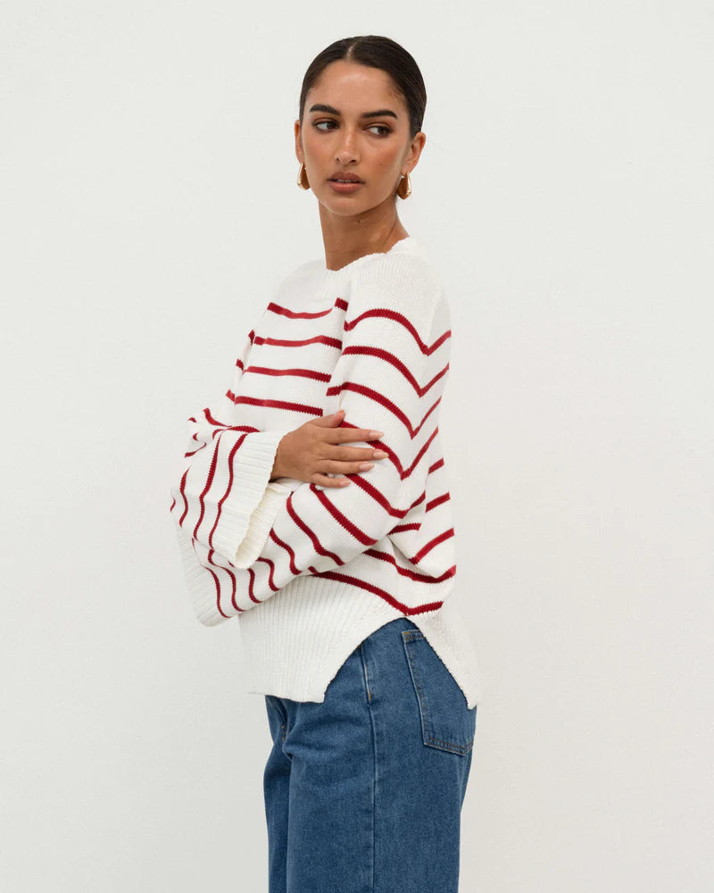 White Closet - White/Red Stripe Knit