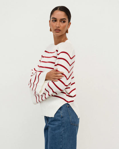 White Closet - White/Red Stripe Knit