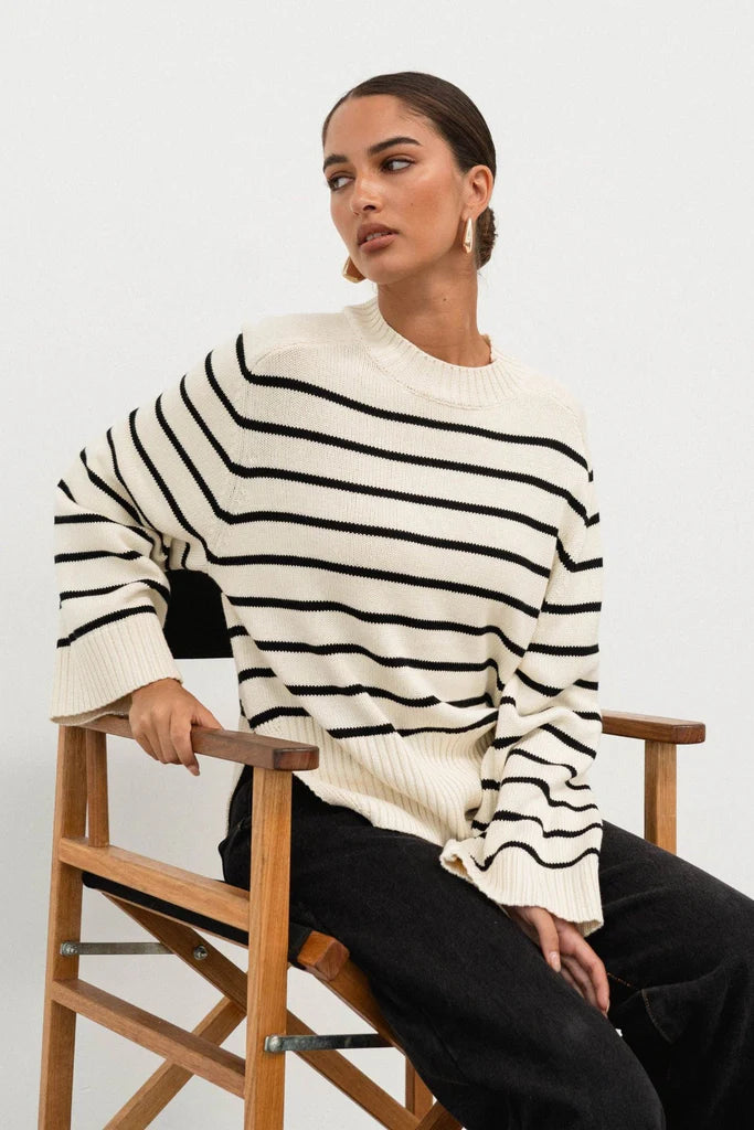 White Closet - Beige/Black Stripe Knit