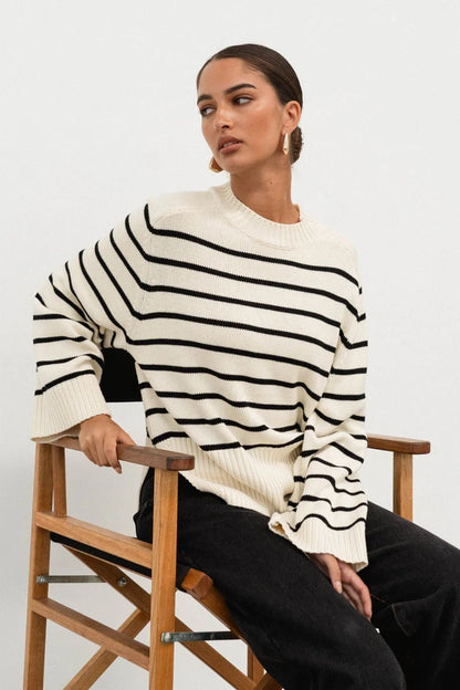 White Closet - Beige/Black Stripe Knit