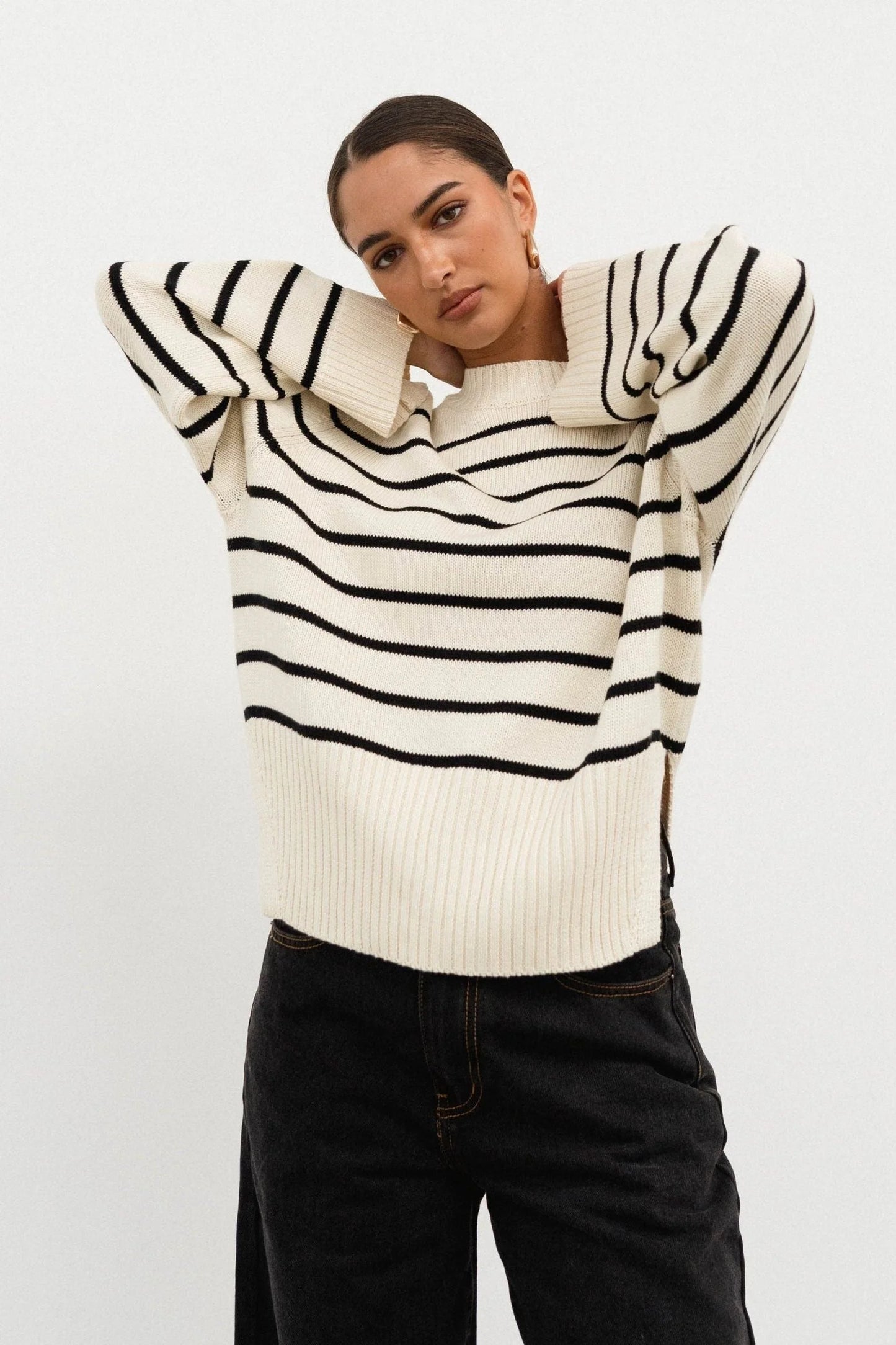 White Closet - Beige/Black Stripe Knit