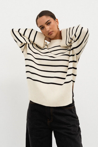 White Closet - Beige/Black Stripe Knit