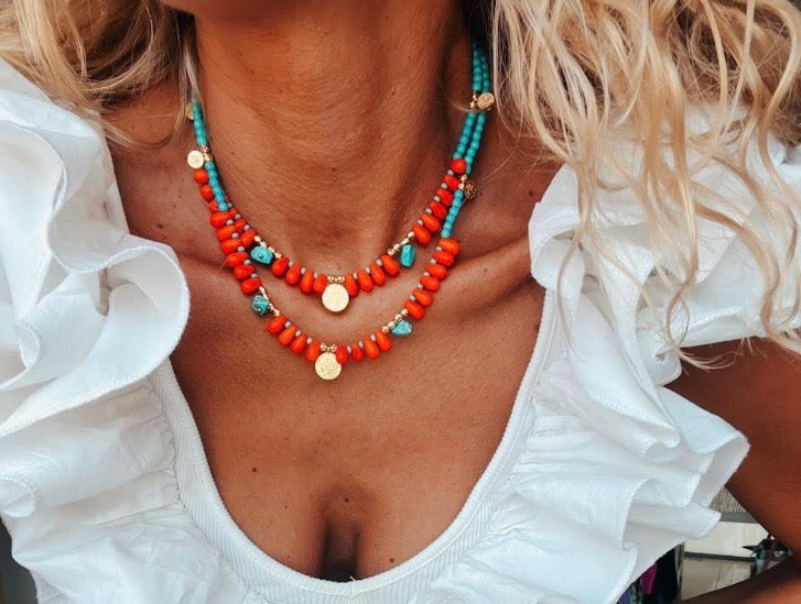 Orange and aqua neclace