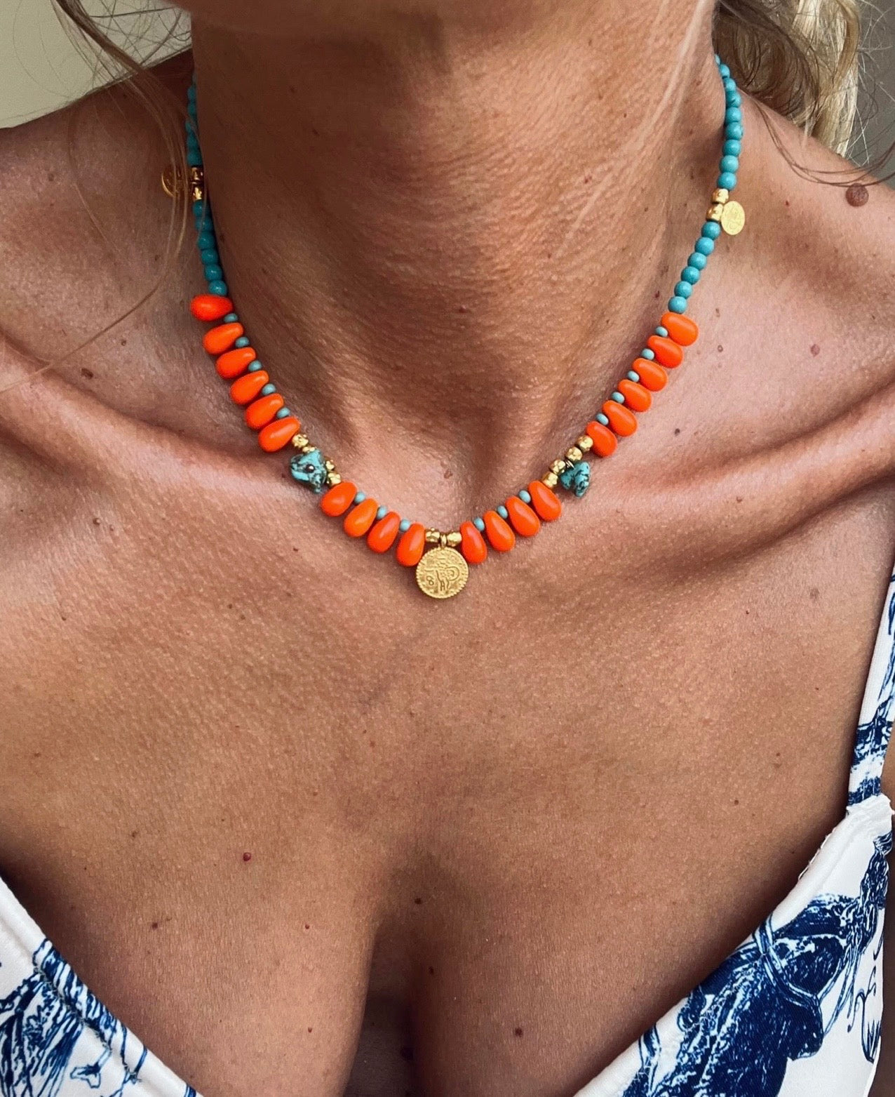 Orange and aqua neclace