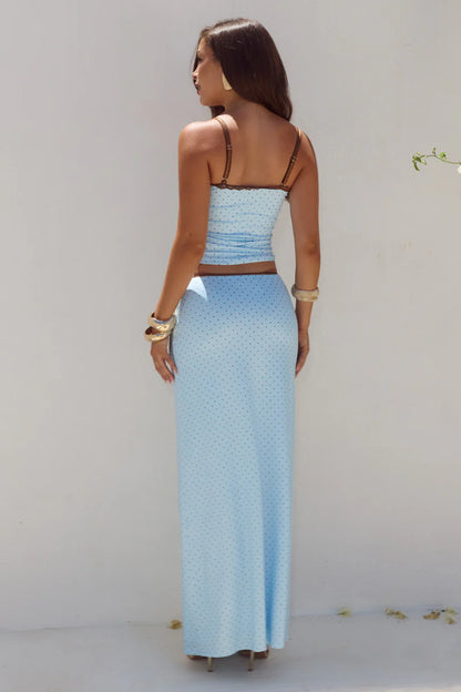 Choc/Blue Polka Georgina Maxi Skirt - Runaway the Label