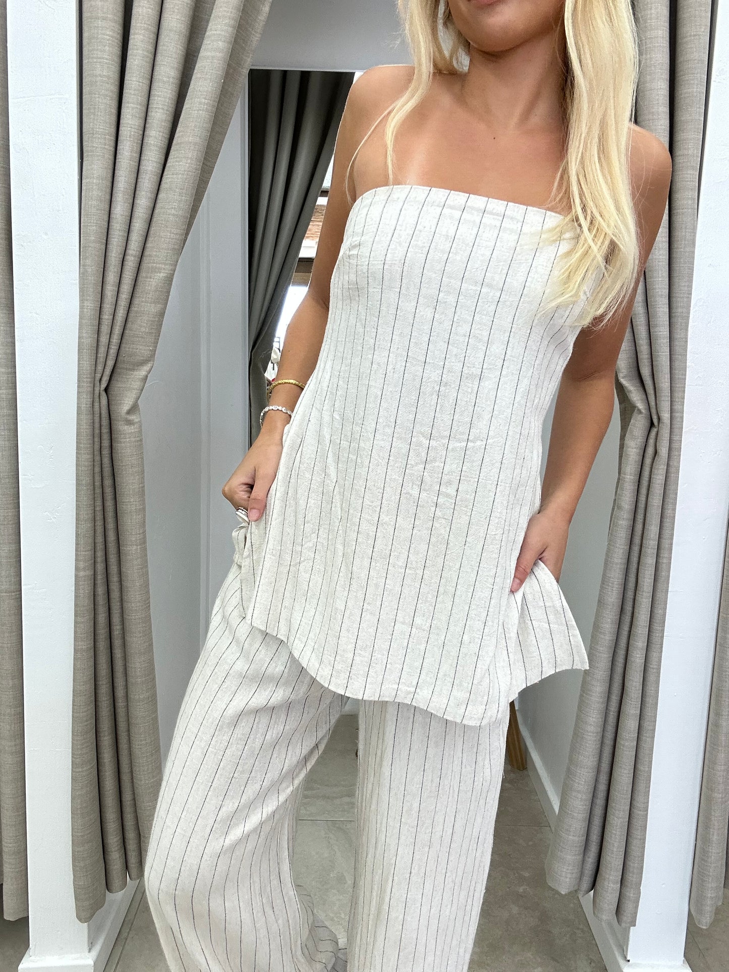 Laura Stripe Set By Frankie - Strapless Top ( Oatmeal )