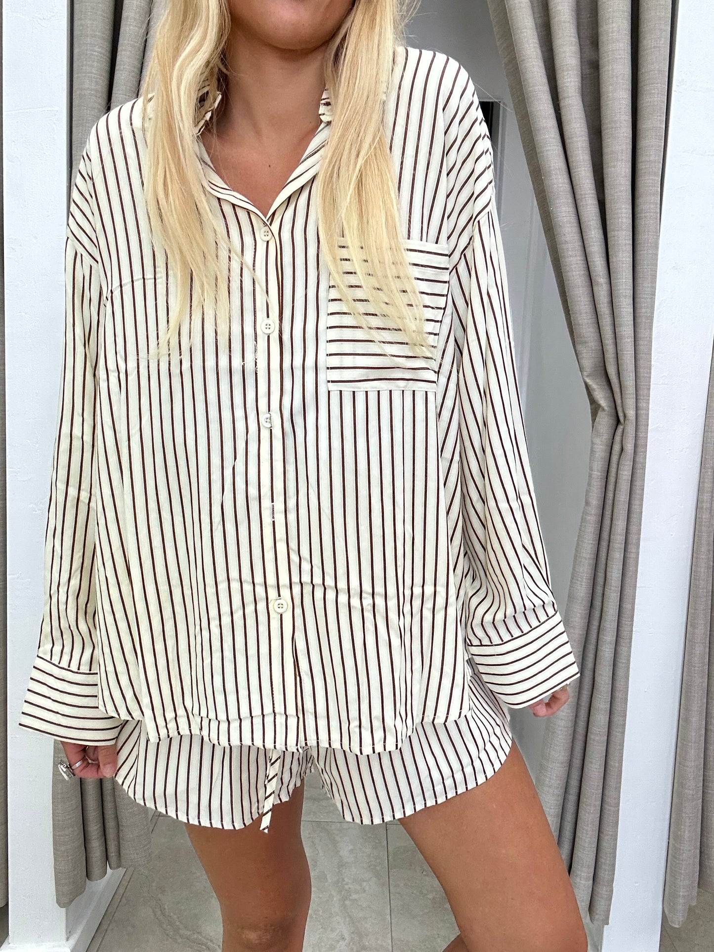 Stripe Set By Frankie - Butter & Choc Shorts