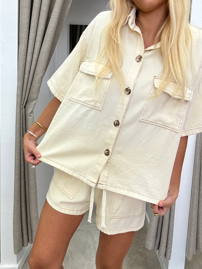 Creme Denim Short Set By Frankie - Top