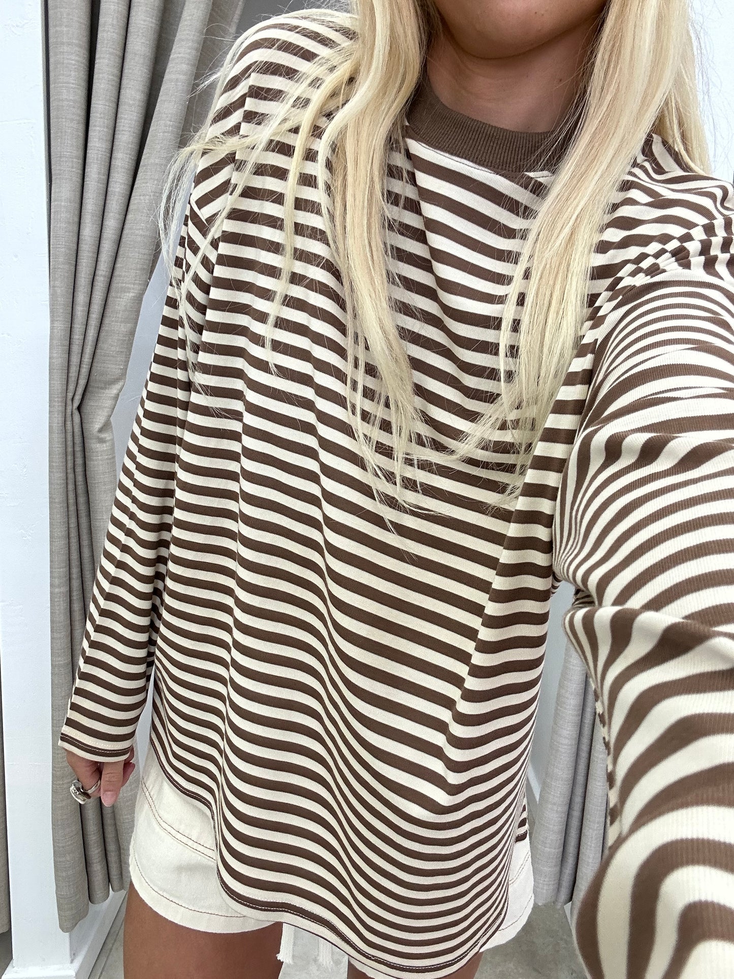 Viral Stripe Long Sleeve Shirt By Frankie Choc & Beige