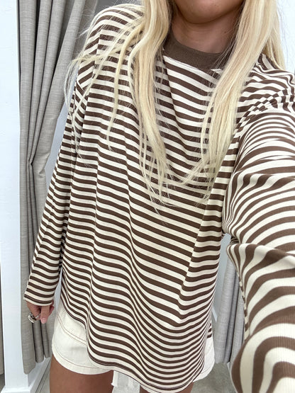 Viral Stripe Long Sleeve Shirt By Frankie Choc & Beige