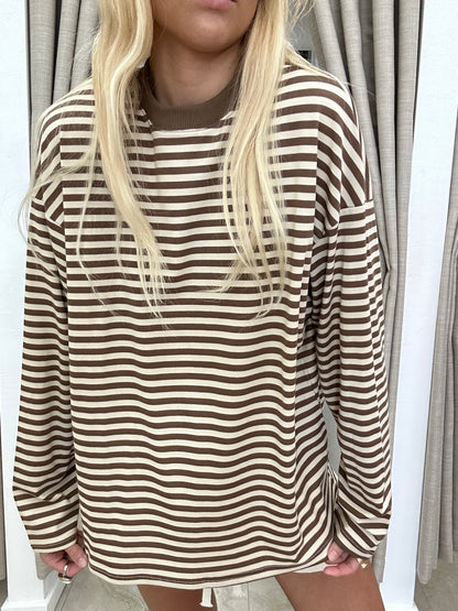 Viral Stripe Long Sleeve Shirt By Frankie Choc & Beige
