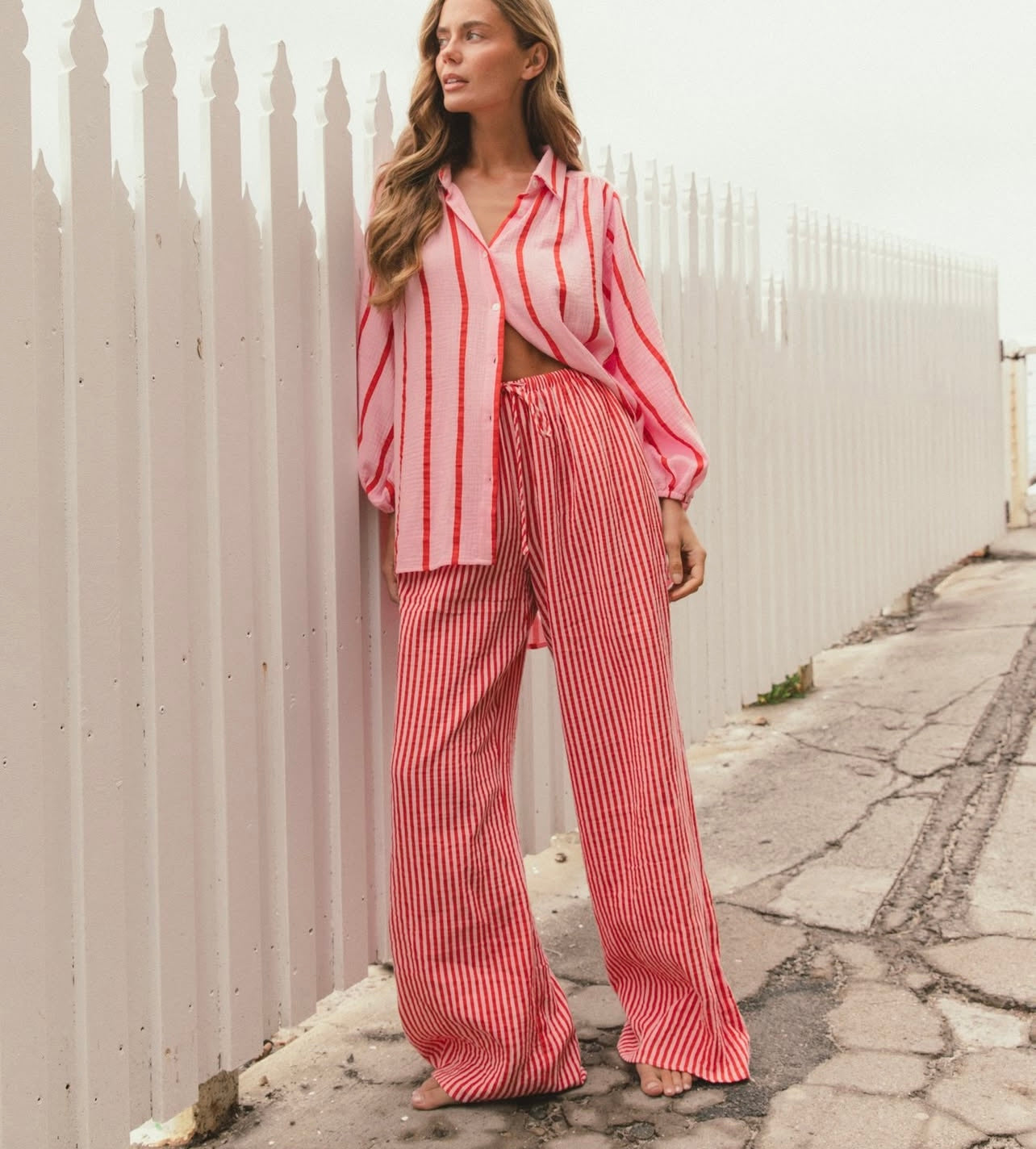 Summer stripe pink pants