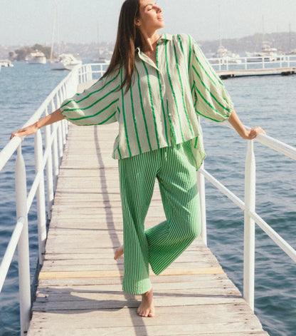 Summer stripe green pants