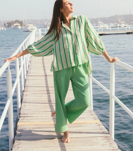 Summer stripe green pants