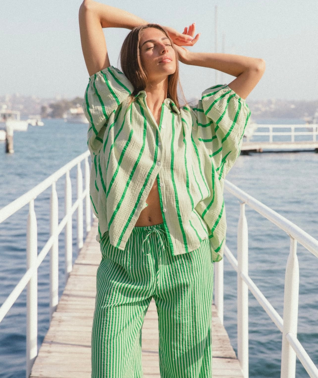 Summer stripe green pants