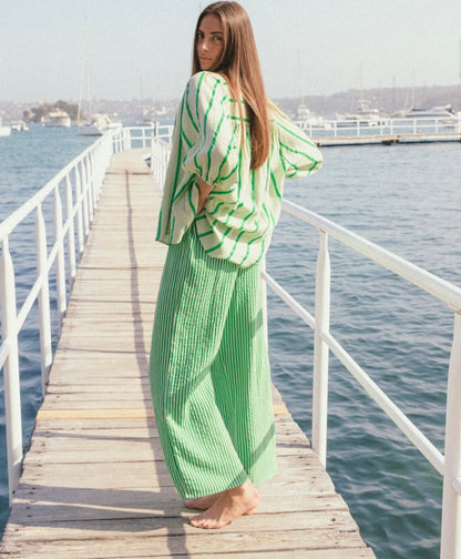 Summer stripe green pants