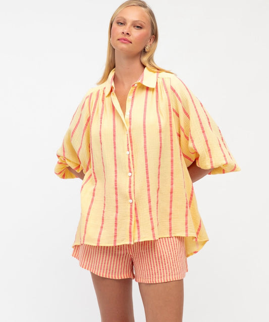 Yellow & Coral Stripe Shirt