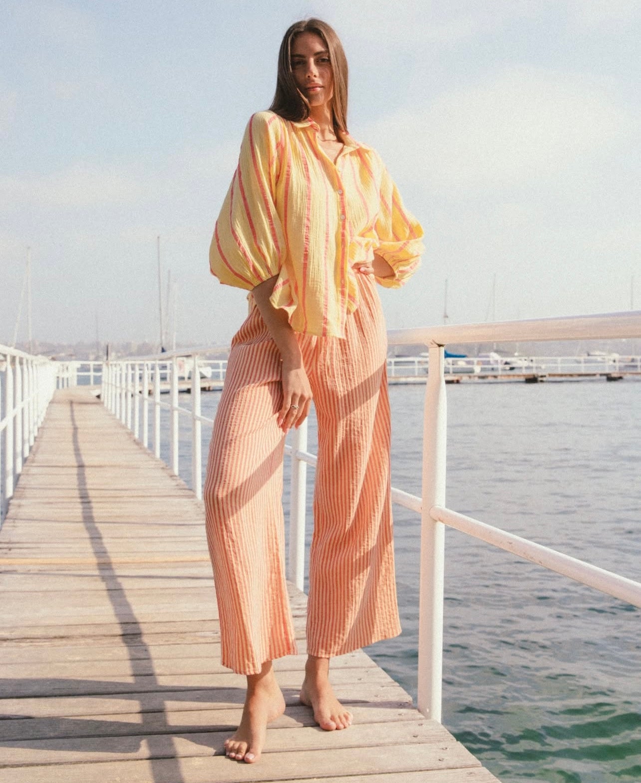 Yellow & Coral Matching Stripe Pant