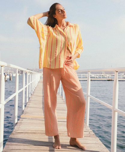 Yellow & Coral Matching Stripe Pant
