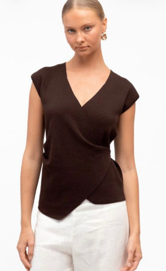 White closet wrap knit top chocolate