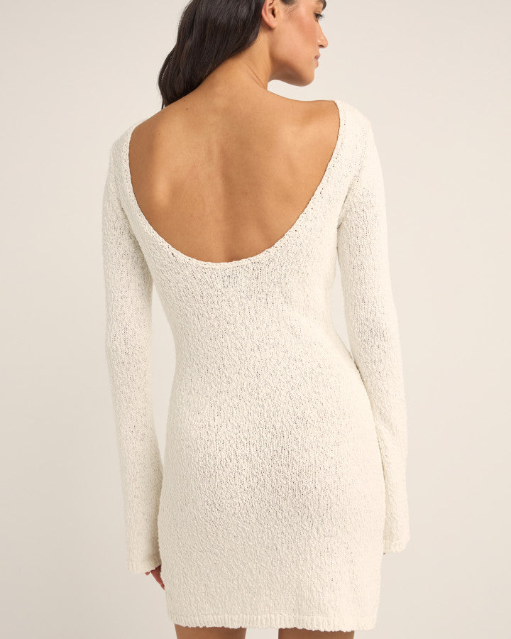 ADELE LONG SLEEVE KNIT DRESS WHITE