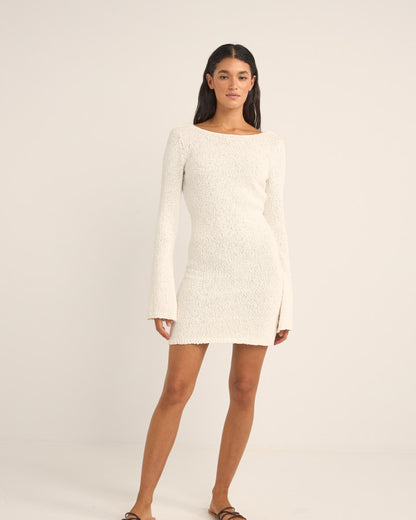 ADELE LONG SLEEVE KNIT DRESS WHITE