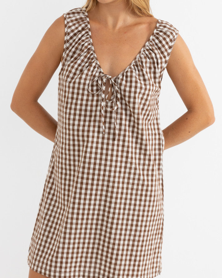 BIRDIE GINGHAM MINI DRESS brown