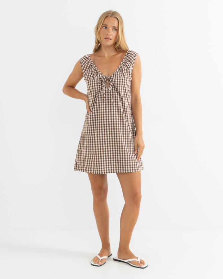 BIRDIE GINGHAM MINI DRESS brown