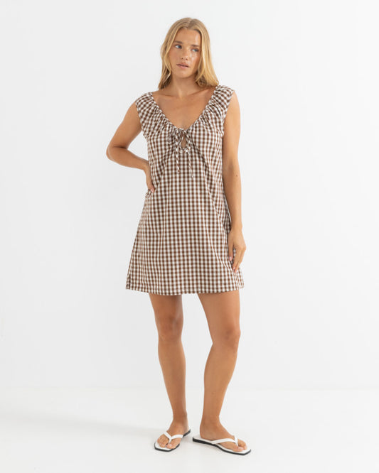 BIRDIE GINGHAM MINI DRESS brown