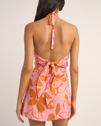 BORA BORA FLORAL HALTER MINI DRESS