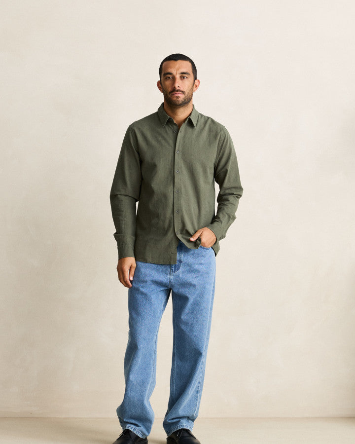 CLASSIC LINEN LS SHIRT forest green