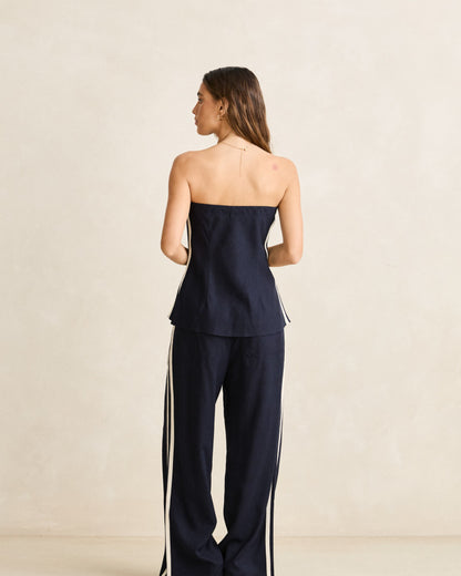 CONTRAST LINEN TRACK PANT ocean