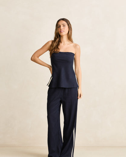 CONTRAST LINEN TRACK PANT ocean