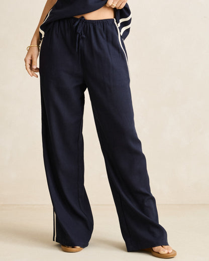 CONTRAST LINEN STRAPLESS TOP ocean