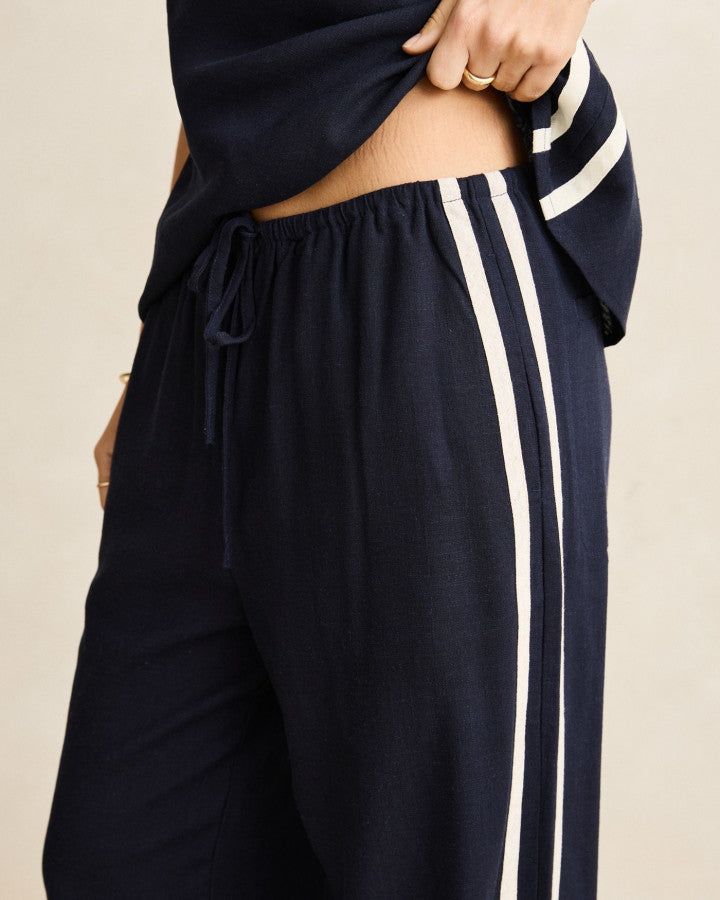 CONTRAST LINEN STRAPLESS TOP ocean