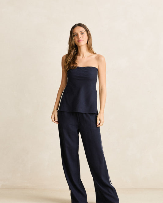 CONTRAST LINEN TRACK PANT ocean