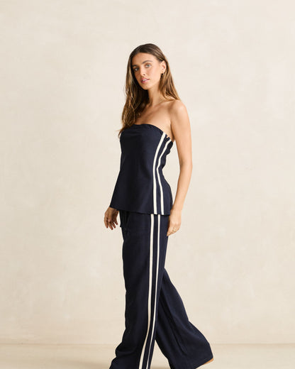 CONTRAST LINEN TRACK PANT ocean