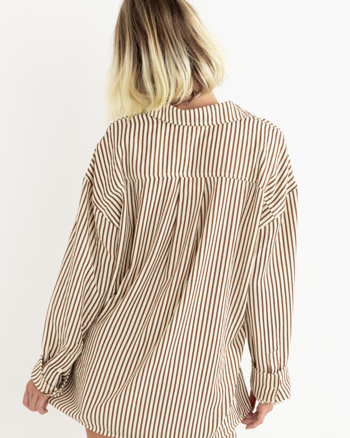 COVE STRIPE OVERSIZED LONG SLEEVE SHIRT NATURAL