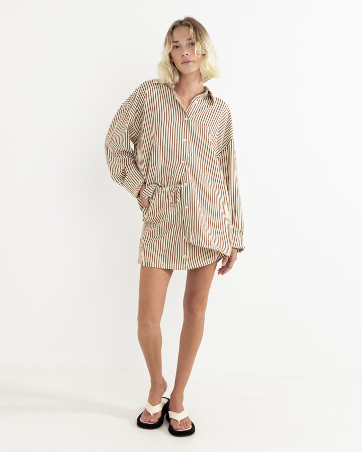 COVE STRIPE OVERSIZED LONG SLEEVE SHIRT NATURAL