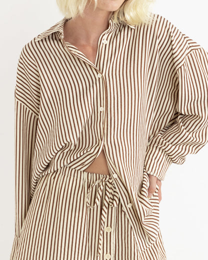 COVE STRIPE OVERSIZED LONG SLEEVE SHIRT NATURAL