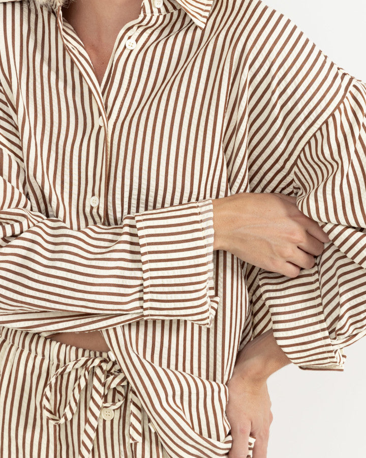 COVE STRIPE OVERSIZED LONG SLEEVE SHIRT NATURAL