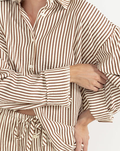 COVE STRIPE OVERSIZED LONG SLEEVE SHIRT NATURAL