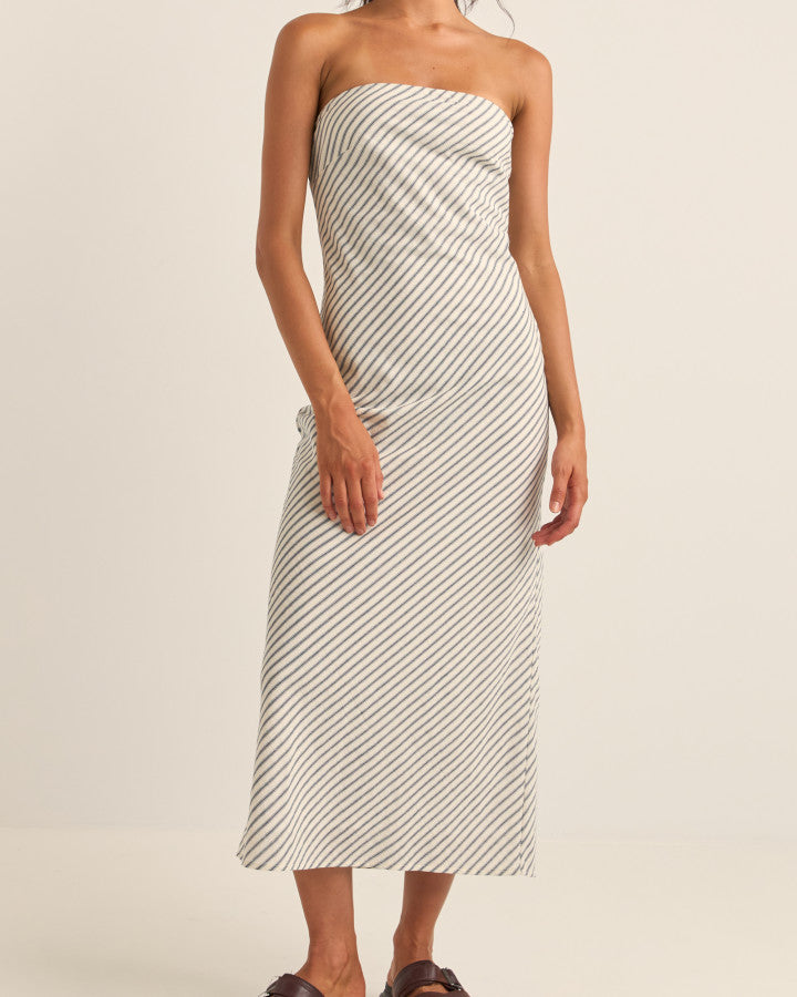 DALIA BIAS MIDI DRESS NAVY STRIPE