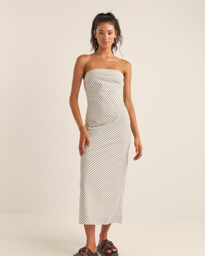 DALIA BIAS MIDI DRESS NAVY STRIPE